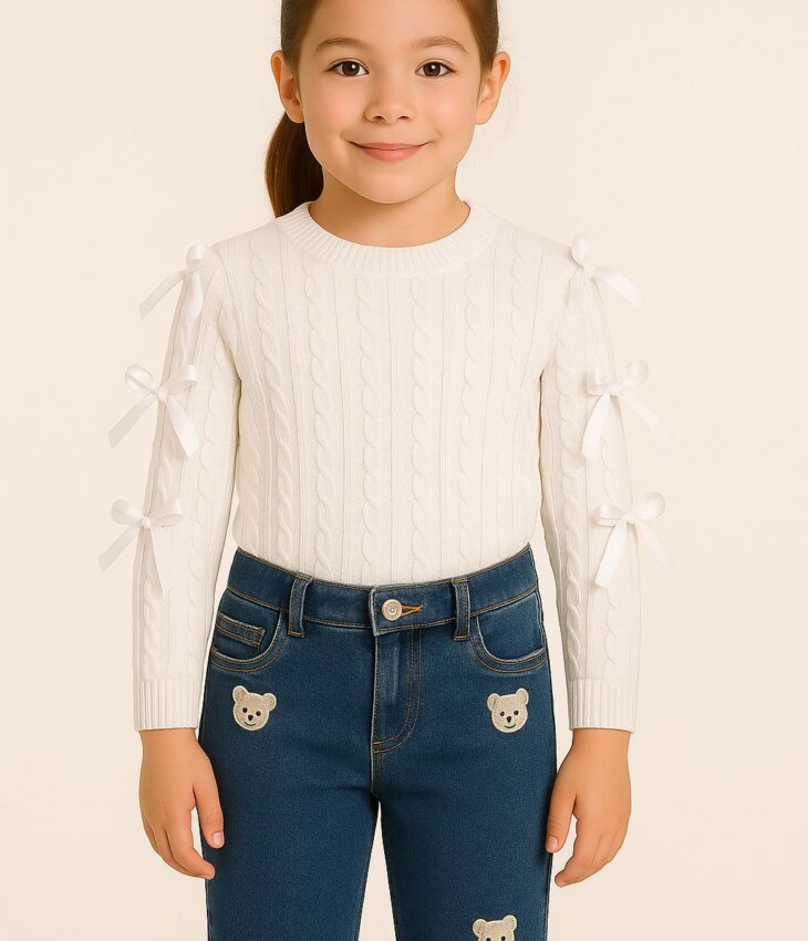 fernandaramoskids com br Blusa Manga Longa Laço Infantil Feminina Off White