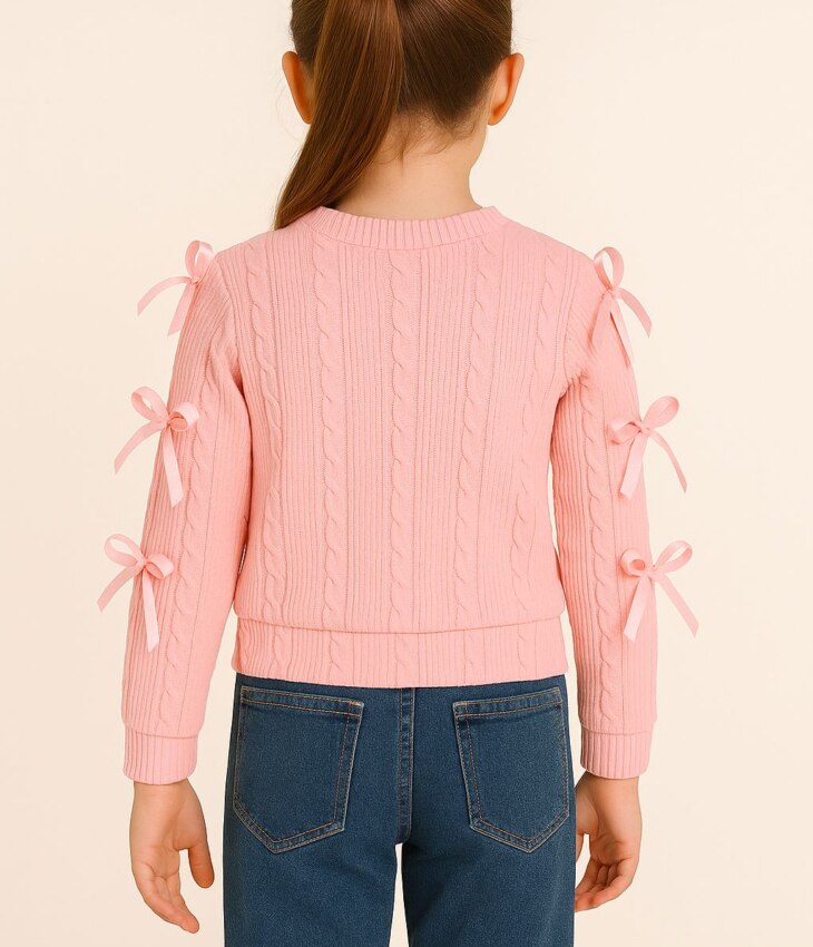 fernandaramoskids com br Blusa Manga Longa Laço Infantil Feminina Off Rosa 1