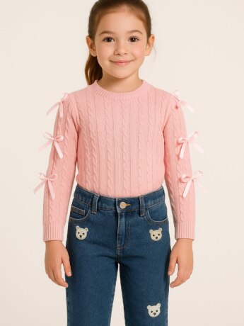 Blusa Manga Longa Laço Infantil Feminina Off Rosa fernanda ramos kids