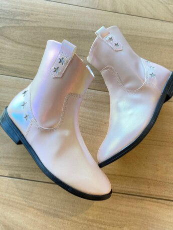 Bota Infantil Feminina Cano Curto com Estrelas Rosa Perolizado Fernanda Ramos Kids