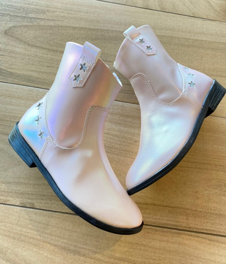 Bota Infantil Feminina Cano Curto com Estrelas Rosa Perolizado Fernanda Ramos Kids