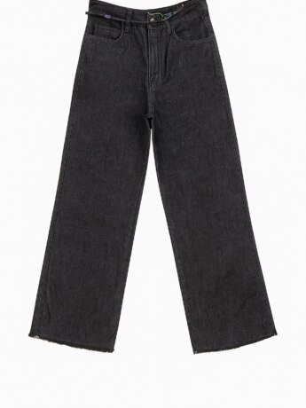 Calça Feminina Jeans Preta Wide Leg com Cinto de Miçangas Fernanda Ramos Kids