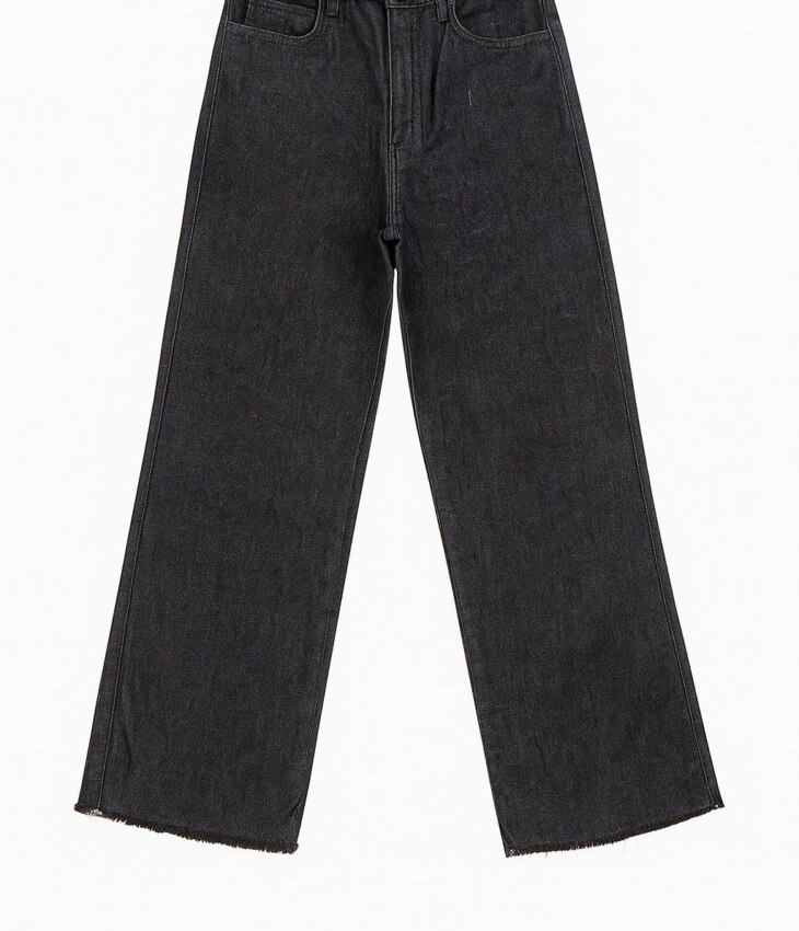 Calça Feminina Jeans Preta Wide Leg com Cinto de Miçangas Fernanda Ramos Kids