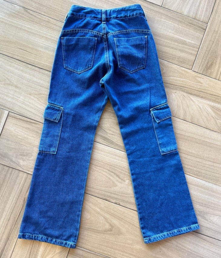 Calça Feminina Jeans Wide Leg Cargo Fernanda Ramos Kids