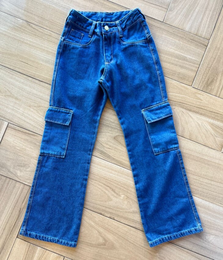Calça Feminina Jeans Wide Leg Cargo Fernanda Ramos Kids
