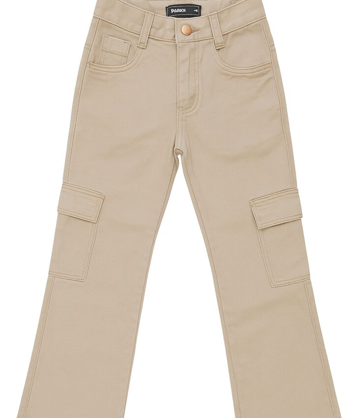 Calça Juvenil Feminina Wide Leg Cargo Bege Fernanda Ramos Kids