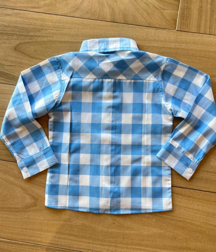 fernandaramoskids com br Camisa Infantil Masculina Manga Longa Xadrez Azul Claro2