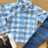 fernandaramoskids com br Camisa Infantil Masculina Manga Longa Xadrez Azul Claro1