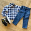 Camisa Infantil Masculina Manga Longa Xadrez Azul Marinho Fernanda Ramos Kids