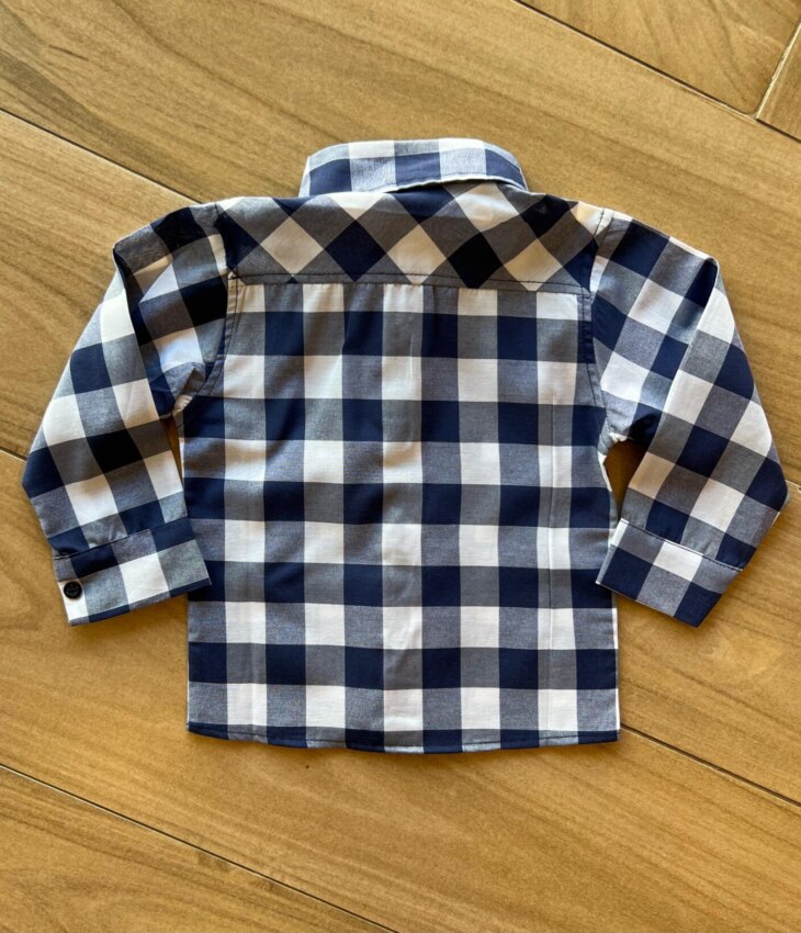 fernandaramoskids com br Camisa Infantil Masculina Manga Longa Xadrez Azul Marinho2