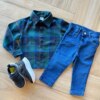 Camisa Infantil Masculina Manga Longa Xadrez Flanelada Azul Fernanda Ramos Kids