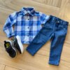 Camisa Infantil Masculina Manga Longa Xadrez Flanelada Azul Fernanda Ramos Kids