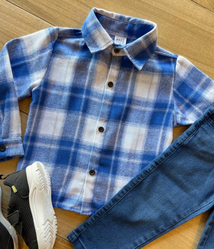 fernandaramoskids com br Camisa Infantil Masculina Manga Longa Xadrez Flanelada Azul1