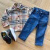 Camisa Infantil Masculina Manga Longa Xadrez Flanelada Bege Fernanda Ramos Kids