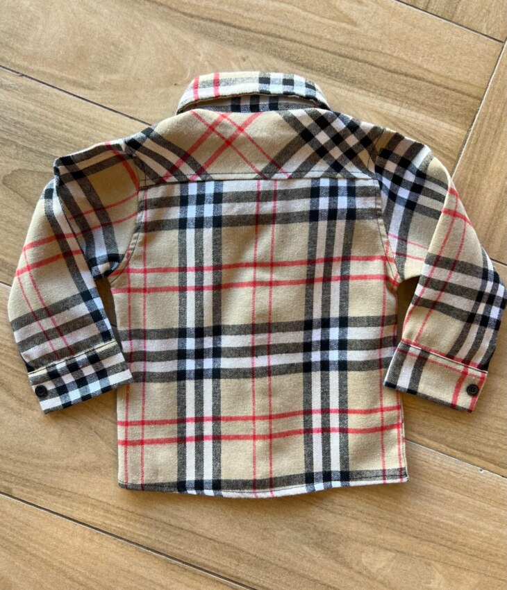 fernandaramoskids com br Camisa Infantil Masculina Manga Longa Xadrez Flanelada Bege2