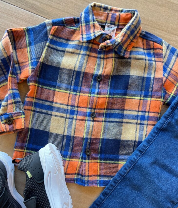 fernandaramoskids com br Camisa Infantil Masculina Manga Longa Xadrez Flanelada Caqui1