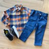 Camisa Infantil Masculina Manga Longa Xadrez Flanelada Caqui Fernanda Ramos Kids