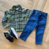 Camisa Infantil Masculina Manga Longa Xadrez Flanelada Verde Militar Fernanda Ramos Kids