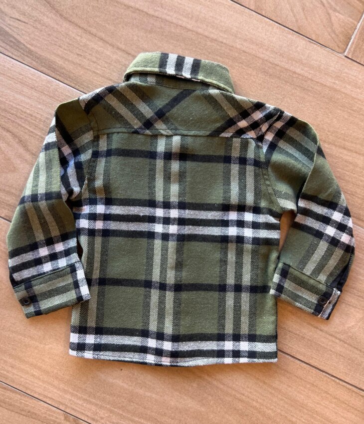 fernandaramoskids com br Camisa Infantil Masculina Manga Longa Xadrez Flanelada Verde Militar2