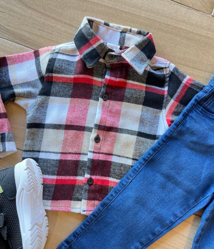 fernandaramoskids com br Camisa Infantil Masculina Manga Longa Xadrez Flanelada Vermelha1