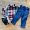 Camisa Infantil Masculina Manga Longa Xadrez Flanelada Vermelha Fernanda Ramos Kids
