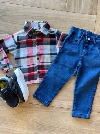 Camisa Infantil Masculina Manga Longa Xadrez Flanelada Vermelha Fernanda Ramos Kids
