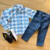 Camisa Infantil Masculina Manga Longa Xadrez Azul Claro Fernanda Ramos KIds