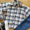 fernandaramoskids com br Camisa Infantil Masculina Manga Longa Xadrez Preta e Azul1