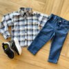 Camisa Infantil Masculina Manga Longa Xadrez Preta e Azul Fernanda Ramos KIds