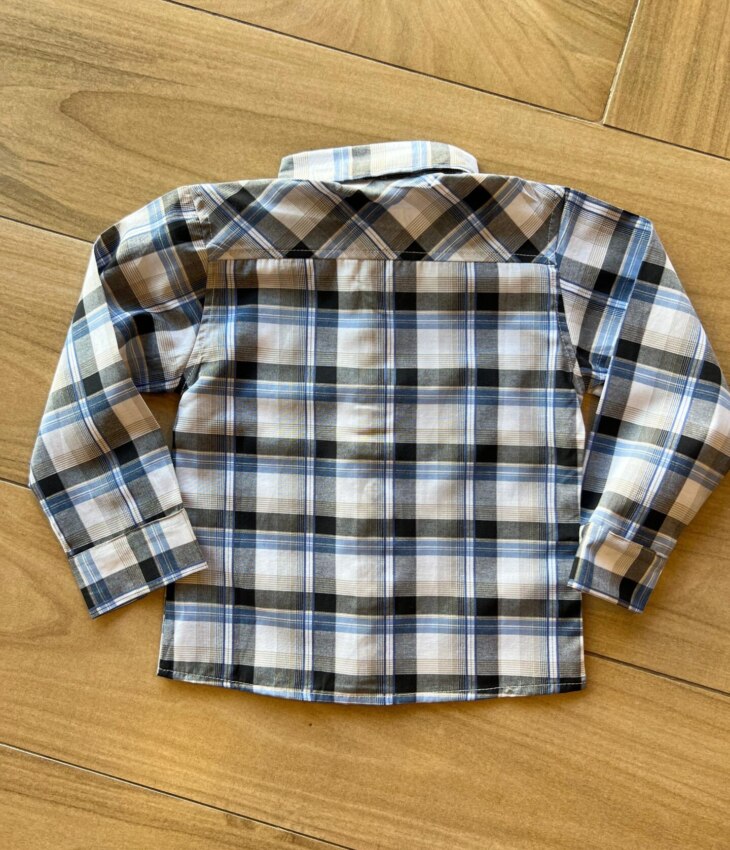 fernandaramoskids com br Camisa Infantil Masculina Manga Longa Xadrez Preta e Azul2