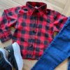 fernandaramoskids com br Camisa Infantil Masculina Manga Longa Xadrez Vermelho1