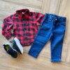 Camisa Infantil Masculina Manga Longa Xadrez Vermelho Fernanda Ramos Kids
