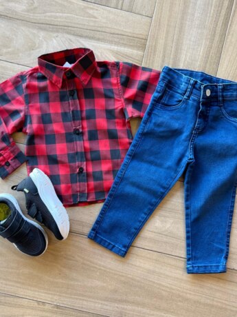 Camisa Infantil Masculina Manga Longa Xadrez Vermelho Fernanda Ramos Kids