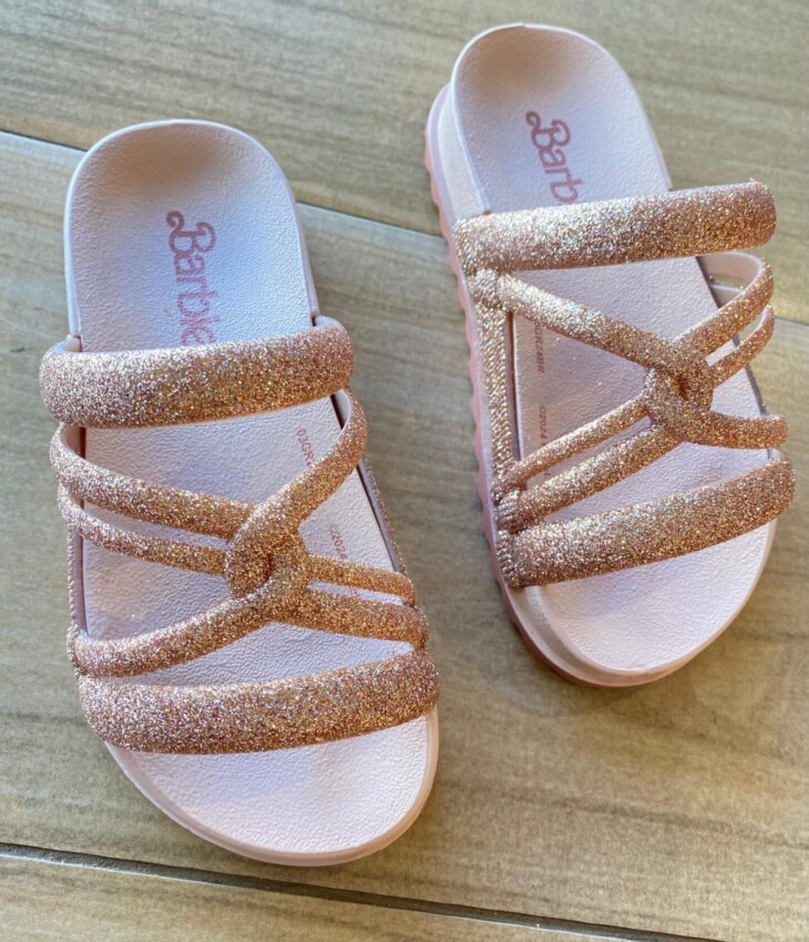 Chinelo Infantil Feminino Tiras Duplas com Glitter Rose Fernanda Ramos Kids