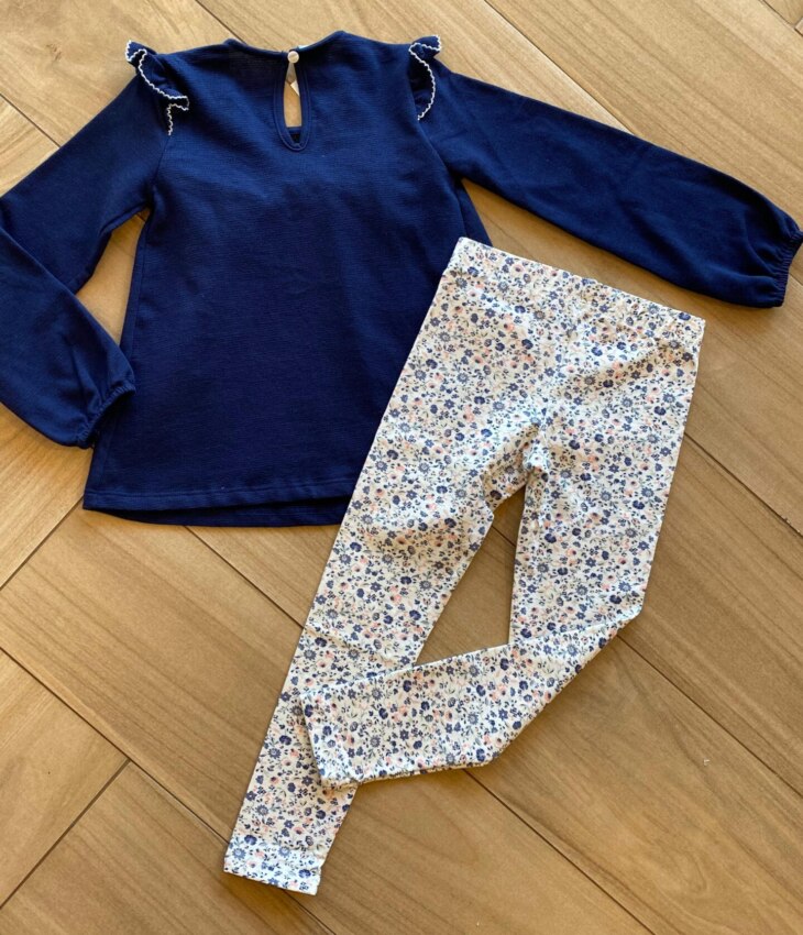 fernandaramoskids com br Conjunto Infantil Feminino Blusa Bata Azul e Legging Estampada2
