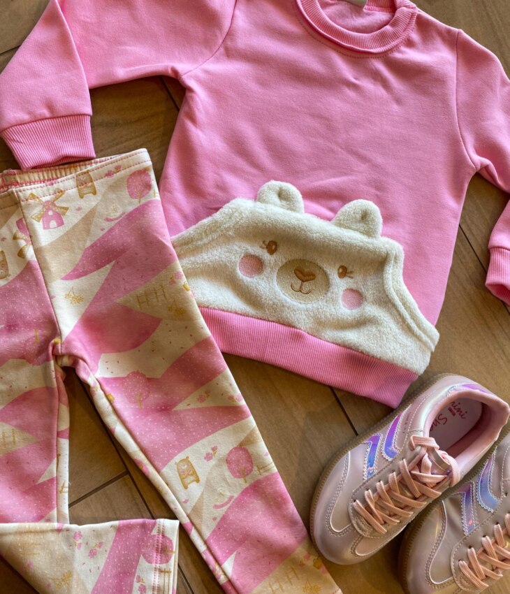 fernandaramoskids com br Conjunto Infantil Feminino Blusa Bolso Ursinho e Legging Estampada1