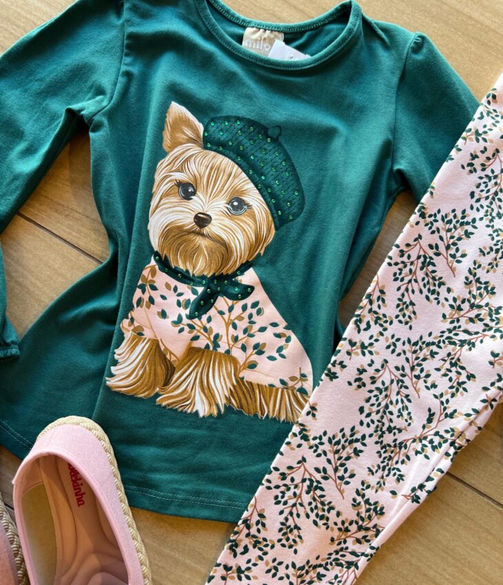 fernandaramoskids com br Conjunto Infantil Feminino Blusa Cachorrinho e Legging Estampada1