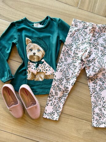 Conjunto Infantil Feminino Blusa Cachorrinho e Legging Estampada Fernanda Ramos Kids