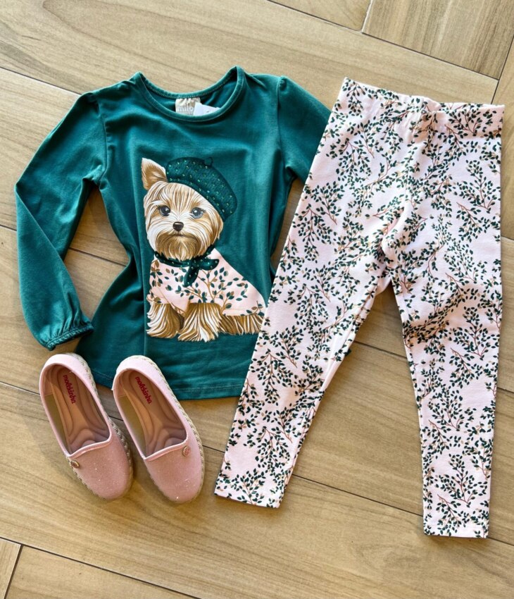 Conjunto Infantil Feminino Blusa Cachorrinho e Legging Estampada Fernanda Ramos Kids