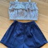 Conjunto Infantil Feminino Blusa Cropped Listrada e Short Azul Fernanda Ramos Kids