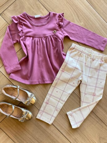 Conjunto Infantil Feminino Blusa Manga Longa e Legging Estampada Fernanda Ramos Kids