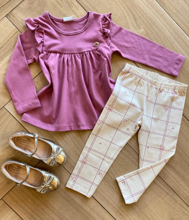 Conjunto Infantil Feminino Blusa Manga Longa e Legging Estampada Fernanda Ramos Kids