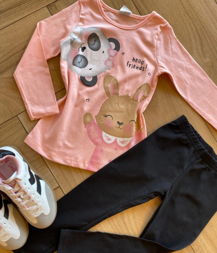 fernandaramoskids com br Conjunto Infantil Feminino Blusa Meia Malha Estampada e Legging1