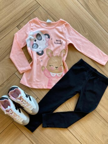 Conjunto Infantil Feminino Blusa Meia Malha Estampada e Legging Fernanda Ramos Kids