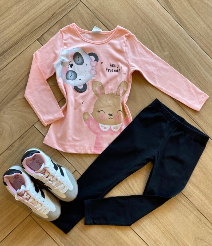 Conjunto Infantil Feminino Blusa Meia Malha Estampada e Legging Fernanda Ramos Kids