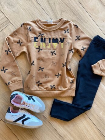 Conjunto Infantil Feminino Blusão Everyday Bege e Calça Legging Fernanda Ramos Kids