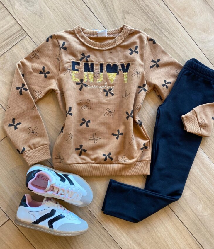 Conjunto Infantil Feminino Blusão Everyday Bege e Calça Legging Fernanda Ramos Kids