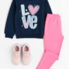 Conjunto Infantil Feminino Blusão Love e Legging Rosa Neon Fernanda Ramos Kids