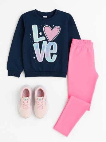 Conjunto Infantil Feminino Blusão Love e Legging Rosa Neon Fernanda Ramos Kids