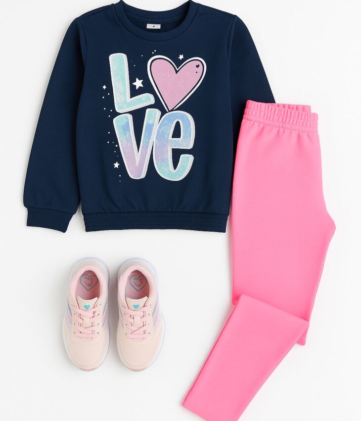 Conjunto Infantil Feminino Blusão Love e Legging Rosa Neon Fernanda Ramos Kids